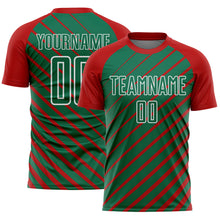 Load image into Gallery viewer, Custom Red Kelly Green-White Lines Sublimation Soccer Uniform Jersey
