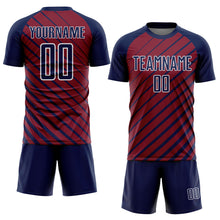 Laden Sie das Bild in den Galerie-Viewer, Custom Navy Crimson-White Lines Sublimation Soccer Uniform Jersey
