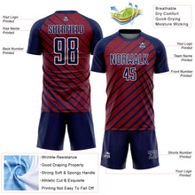 Laden Sie das Bild in den Galerie-Viewer, Custom Navy Crimson-White Lines Sublimation Soccer Uniform Jersey
