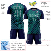 Загрузить изображение в средство просмотра галереи, Custom Navy Teal-White Lines Sublimation Soccer Uniform Jersey
