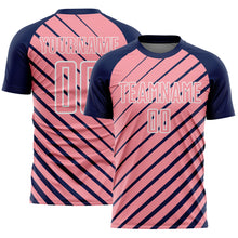 Laden Sie das Bild in den Galerie-Viewer, Custom Navy Medium Pink-White Lines Sublimation Soccer Uniform Jersey
