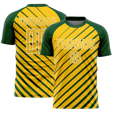 Custom Green Yellow-White Lines Sublimation Soccer Uniform Jersey