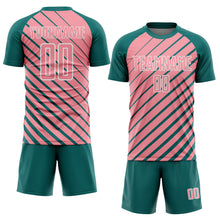 Load image into Gallery viewer, Custom Teal Medium Pink-White Lines Sublimation Soccer Uniform Jersey
