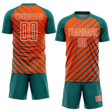 Load image into Gallery viewer, Custom Teal Orange-White Lines Sublimation Soccer Uniform Jersey
