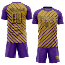 Load image into Gallery viewer, Custom Purple Old Gold-Black Lines Sublimation Soccer Uniform Jersey
