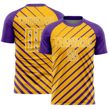 Load image into Gallery viewer, Custom Purple Gold-White Lines Sublimation Soccer Uniform Jersey
