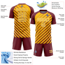 Laden Sie das Bild in den Galerie-Viewer, Custom Burgundy Gold-White Lines Sublimation Soccer Uniform Jersey

