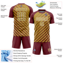 Загрузить изображение в средство просмотра галереи, Custom Burgundy Old Gold-White Lines Sublimation Soccer Uniform Jersey
