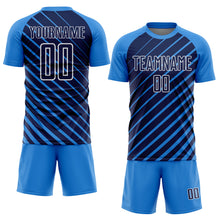 Charger l&#39;image dans la galerie, Custom Powder Blue Navy-White Lines Sublimation Soccer Uniform Jersey
