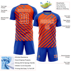 Custom Thunder Blue Orange-White Lines Sublimation Soccer Uniform Jersey
