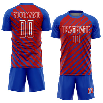 Custom Thunder Blue Red-White Lines Sublimation Soccer Uniform Jersey