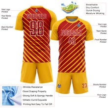 Load image into Gallery viewer, Custom Gold Red-White Lines Sublimation Soccer Uniform Jersey
