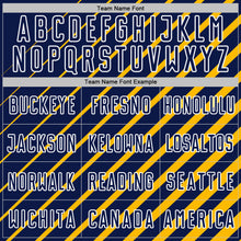 Load image into Gallery viewer, Custom Gold Navy-White Lines Sublimation Soccer Uniform Jersey
