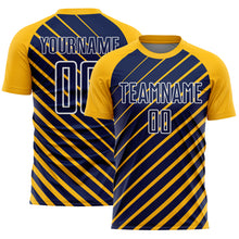 Load image into Gallery viewer, Custom Gold Navy-White Lines Sublimation Soccer Uniform Jersey
