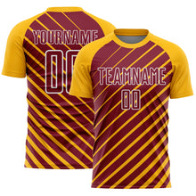 Load image into Gallery viewer, Custom Gold Crimson-White Lines Sublimation Soccer Uniform Jersey
