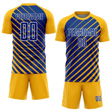 Load image into Gallery viewer, Custom Gold Royal-White Lines Sublimation Soccer Uniform Jersey
