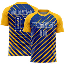Load image into Gallery viewer, Custom Gold Royal-White Lines Sublimation Soccer Uniform Jersey
