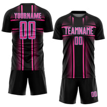 Load image into Gallery viewer, Custom Black Pink-Light Blue Lines Sublimation Soccer Uniform Jersey
