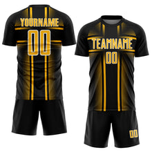 Load image into Gallery viewer, Custom Black Gold-White Lines Sublimation Soccer Uniform Jersey

