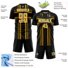 Load image into Gallery viewer, Custom Black Gold-White Lines Sublimation Soccer Uniform Jersey
