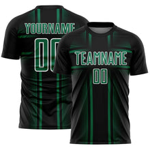 Load image into Gallery viewer, Custom Black Kelly Green-White Lines Sublimation Soccer Uniform Jersey
