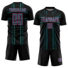 Load image into Gallery viewer, Custom Black Teal-Pink Lines Sublimation Soccer Uniform Jersey
