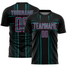 Load image into Gallery viewer, Custom Black Teal-Pink Lines Sublimation Soccer Uniform Jersey
