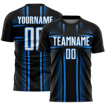 Charger l&#39;image dans la galerie, Custom Black White-Powder Blue Lines Sublimation Soccer Uniform Jersey
