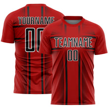 Laden Sie das Bild in den Galerie-Viewer, Custom Red Black-White Lines Sublimation Soccer Uniform Jersey
