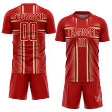 Load image into Gallery viewer, Custom Red Cream Lines Sublimation Soccer Uniform Jersey
