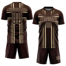 Load image into Gallery viewer, Custom Brown Cream Lines Sublimation Soccer Uniform Jersey
