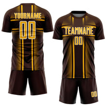 Load image into Gallery viewer, Custom Brown Gold-White Lines Sublimation Soccer Uniform Jersey
