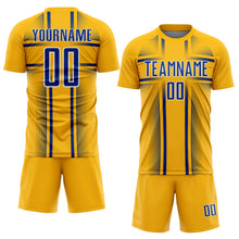 Load image into Gallery viewer, Custom Gold Royal-White Lines Sublimation Soccer Uniform Jersey
