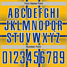 Load image into Gallery viewer, Custom Gold Royal-White Lines Sublimation Soccer Uniform Jersey
