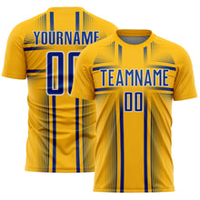 Load image into Gallery viewer, Custom Gold Royal-White Lines Sublimation Soccer Uniform Jersey
