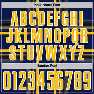 Custom Navy Gold-White Lines Sublimation Soccer Uniform Jersey