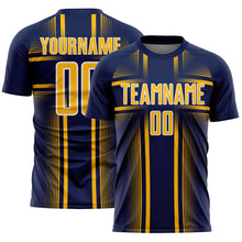 Laden Sie das Bild in den Galerie-Viewer, Custom Navy Gold-White Lines Sublimation Soccer Uniform Jersey
