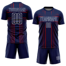 Laden Sie das Bild in den Galerie-Viewer, Custom Navy Crimson-White Lines Sublimation Soccer Uniform Jersey
