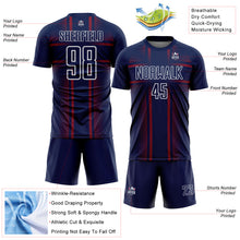 Laden Sie das Bild in den Galerie-Viewer, Custom Navy Crimson-White Lines Sublimation Soccer Uniform Jersey
