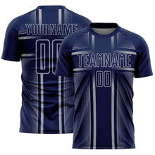 Laden Sie das Bild in den Galerie-Viewer, Custom Navy Gray Lines Sublimation Soccer Uniform Jersey
