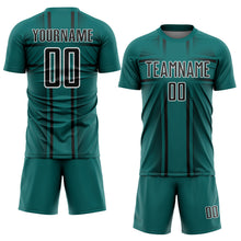 Load image into Gallery viewer, Custom Teal Black-White Lines Sublimation Soccer Uniform Jersey
