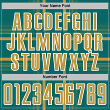 Load image into Gallery viewer, Custom Teal Old Gold-White Lines Sublimation Soccer Uniform Jersey
