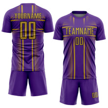 Load image into Gallery viewer, Custom Purple Old Gold-Black Lines Sublimation Soccer Uniform Jersey
