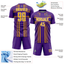 Load image into Gallery viewer, Custom Purple Gold-White Lines Sublimation Soccer Uniform Jersey
