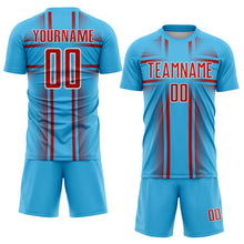 Load image into Gallery viewer, Custom Sky Blue Red-White Lines Sublimation Soccer Uniform Jersey
