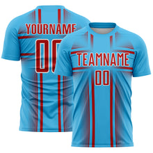 Load image into Gallery viewer, Custom Sky Blue Red-White Lines Sublimation Soccer Uniform Jersey
