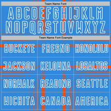 Charger l&#39;image dans la galerie, Custom Powder Blue Orange-White Lines Sublimation Soccer Uniform Jersey
