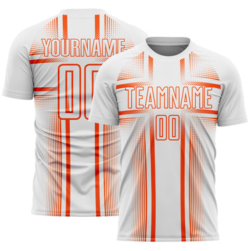 Custom White Orange Lines Sublimation Soccer Uniform Jersey