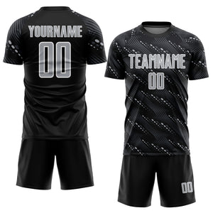 Custom Black Gray-White Slant Lines Sports Sublimation Soccer Uniform Jersey
