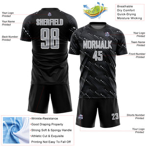 Custom Black Gray-White Slant Lines Sports Sublimation Soccer Uniform Jersey